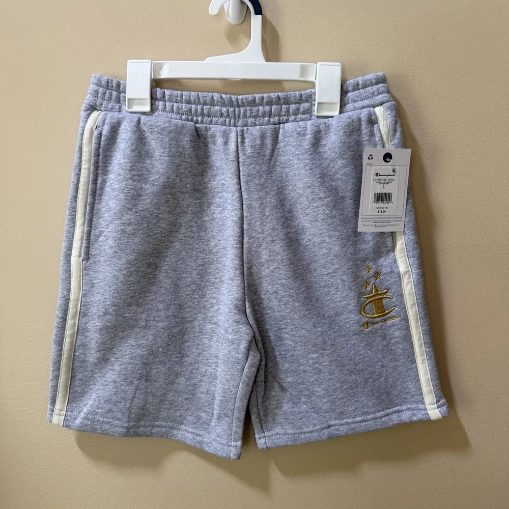 Champion Boys Fleece Olympics Athletic Shorts Grey Champion Logo - L (14/16) NWT
